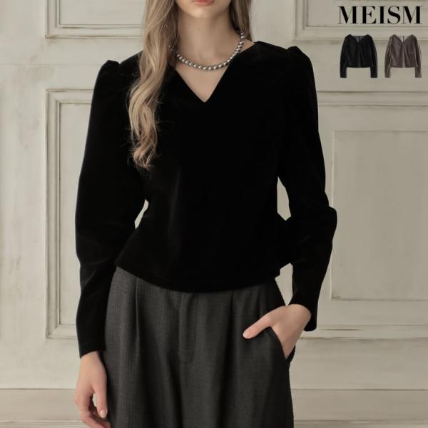 トップス カットソー 長袖 ベロア レディース パフスリーブ コンパクト オケージョン MEISM ...