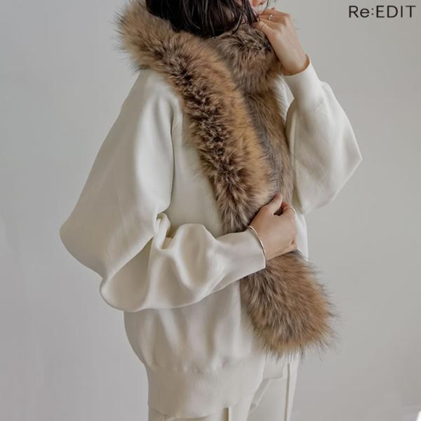 ストール マフラー 大判 ショール レディース ファー フェイクファー  ボリュームファー ミックス...