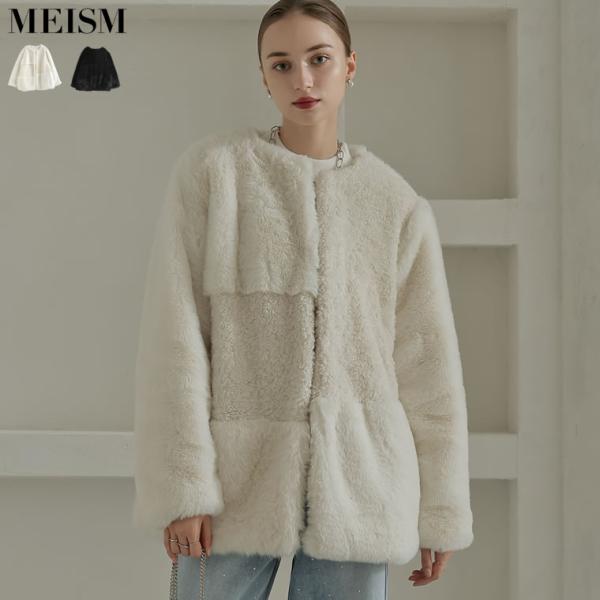 コート ミドル丈 アウター レディース 2色 M/L ボア ノーカラー パッチワーク ジャケット M...