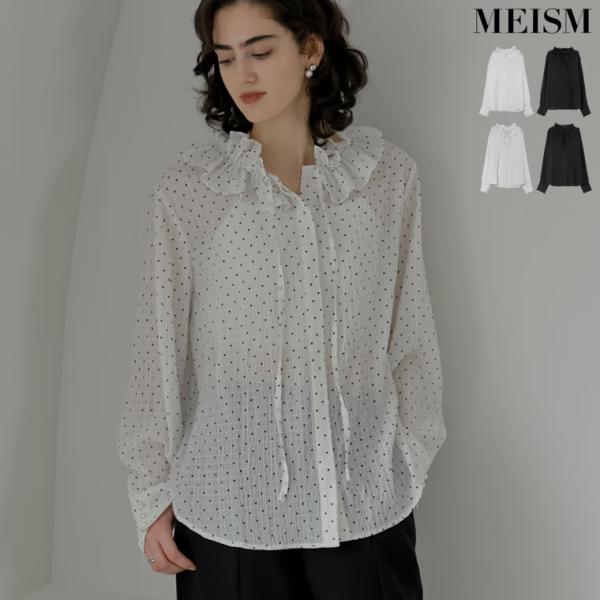 シャツ オーバーシャツ トップス レディース 4色 M/L フリルカラー 襟フリル リボン 長袖 無...