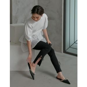 ミュール フラットミュール レディース ブラッ...の詳細画像5