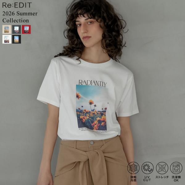 Tシャツ 半袖 カットソー レディース トップス 5色 M/L 丸首 綿混 接触冷感 涼感 UVカッ...