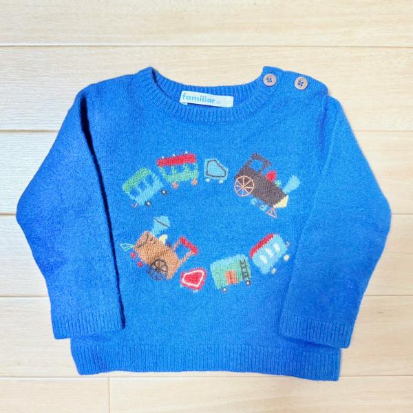 familiar ファミリア ベビー セーター ニット ウール ブルー 機関車 80cm