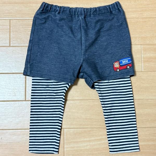 miki HOUSE ミキハウス ベビー パンツ レギンス 重ね着風 ボーダー デニム ワッペン ネ...