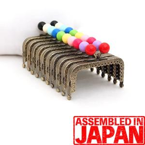 がま口 口金 8.5cm 単色ミニ玉14mm あめ玉付き 角型 アンティークゴールド AG 縫い付け タイプ 装飾フレーム 1832