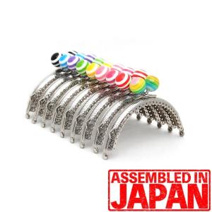 がま口 口金 10.5cm シルバー 丸型 がま口 縫い付け タイプ 手芸 パーツ ハンドメイド 金具 18mm ボーダーあめ玉 1341