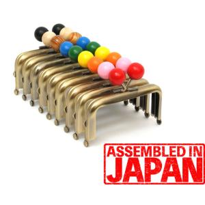 【木製玉付き 390円〜】がま口口金 8.5cm あめ玉 角型がま口 16mmカラフル木玉アンティークゴールド AG 差し込みタイプ 木製あめ玉 2734
