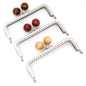木玉 がま口 口金 12.5cm 木玉 シルバー 角型 縫い付け タイプ 手芸 パーツ ガマグチ 金具 ハンドメイド 1932