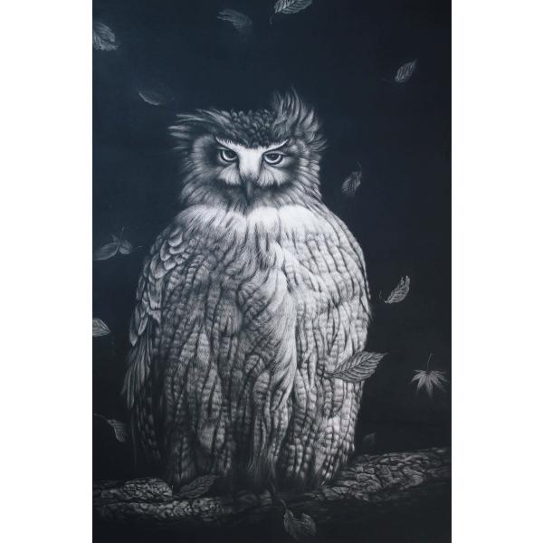 生田宏司　カムイの風 　メゾチント（銅版画）