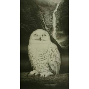 生田宏司　　白福老滝図　　メゾチント（銅版画）