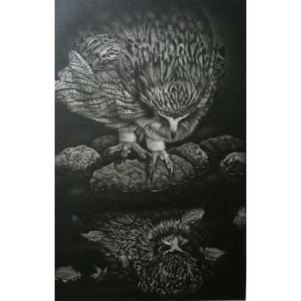 生田宏司　「反映　コタンコルカムイ」　　メゾチント