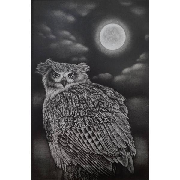 生田宏司　「月光」　メゾチント（銅版画）