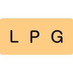 ■緑十字 配管識別ステッカー ＬＰＧ ＨＹ−７２２Ｍ ４０×８０ｍｍ １０枚組 アルミ 英文字入 382722 1組｜ganbariya-shop