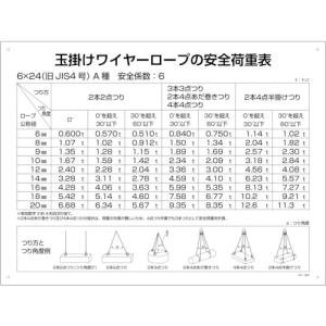 緑十字 クレーン関係標識 玉掛ワイヤーロープの安全荷重表 ＫＹ−２００ ４５０×６００ｍｍ 塩ビ 084200 1枚｜ganbariya-shop