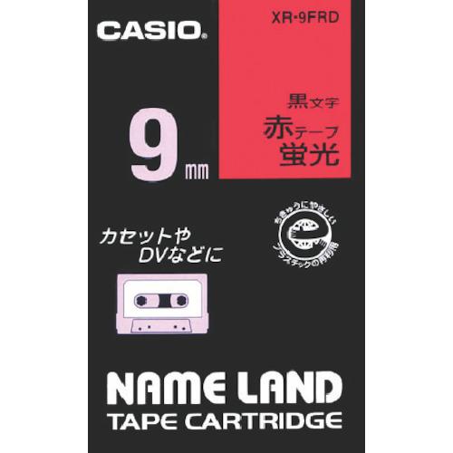 ■カシオ ネームランド用蛍光赤色テープに黒文字９ｍｍ XR-9FRD 1個