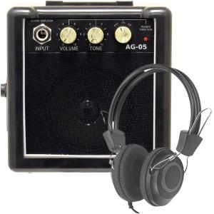 エレキギターミニアンプと有線ヘッドフォンのセット MINI GUITAR AMP ARIA AG-05