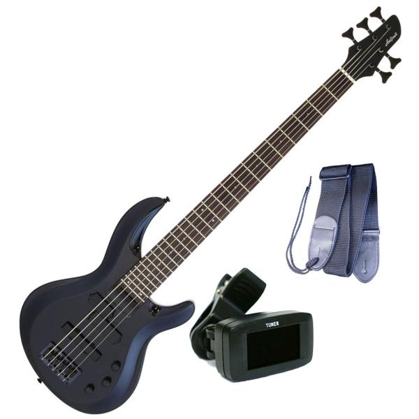 AriaProII 5弦ベースギター IGB-STD/5B MBK＋チューナー＋ギターストラップ