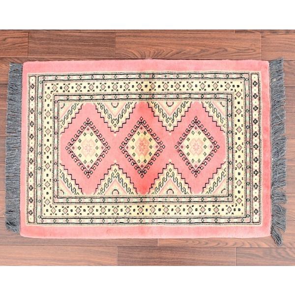アフガニスタン絨毯 ウール100％ 手織り絨毯 玄関マット 65×92 ｃｍ ローズ ダブルノット
