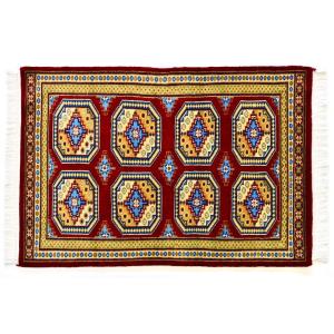 玄関マット 汚れに強い 手織り 幾何学文様・トルコ結び 57×85 ｃｍ 絨毯 ダークレッド