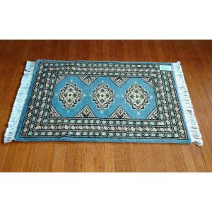 パキスタン絨毯 ウール100％ 手織り絨毯 ムガール 玄関マット 約62×93ｃｍ グレー　モノトー...