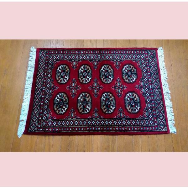 パキスタン絨毯 ウール100％ 手織り絨毯 ムガール 玄関マット 約62×83ｃｍ レッド