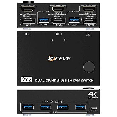 特別価格KCEVE DP HDMI USB 3.0 KVMスイッチ コンピューター2モニター デュア...