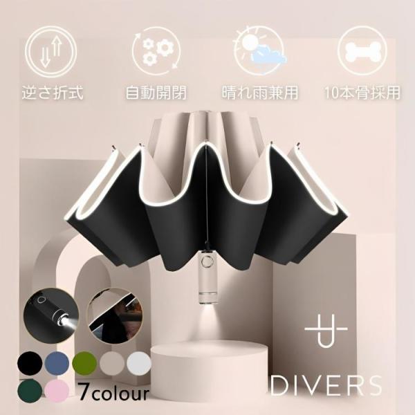 折りたたみ傘 晴雨兼用 逆折り式 日傘 自動開閉 コンパクト ライト付き 雨傘 UVカット 耐風 ワ...