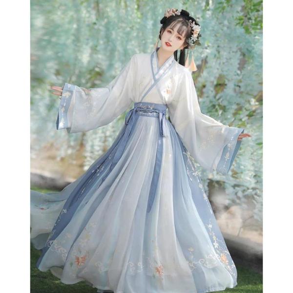 可愛い 漢服 3点セット 女性 漢服ドレス チャイナ服 中華コスプレ衣装 花柄 交差襟 チャイナ服 ...