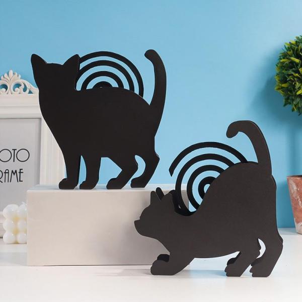 蚊取り線香ホルダー 猫 ねこ 蚊取り線香 入れ スタンド 蚊遣り -動物 可愛い 黒猫 黒 鉄製 蚊...