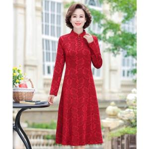 チャイナ風ワンピース レディース ロング丈 アオザイ風ワンピース 長袖 裏起毛 マキシチャイナ風ワン...