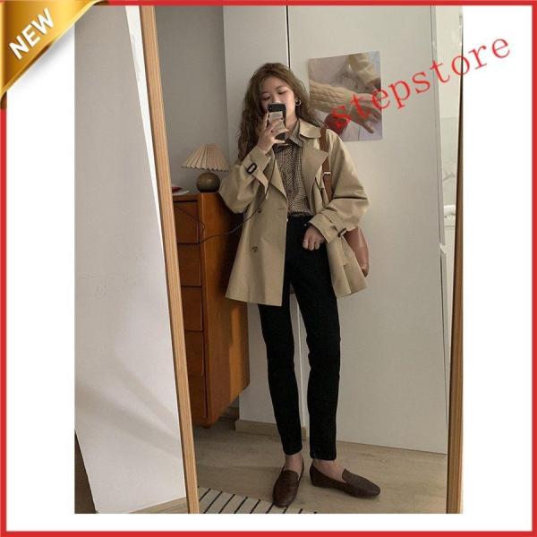 トレンチコート レディース ショート丈 カーキ 黒 アウター チェスターコート おしゃれ 秋冬 40...