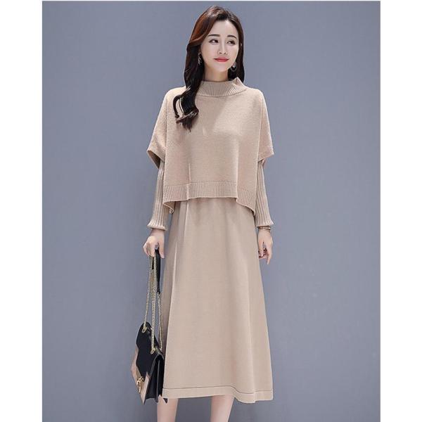 セットアップ ハイネック ニットベストレディース ニットワンピース 韓国 秋 冬 体型カバー 上品 ...