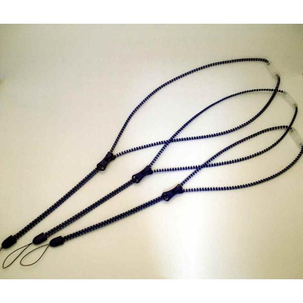 YKK ファスナーネックストラップ ネイビー ジッパーストラップ 安全パーツ付き ロング 携帯ストラ...