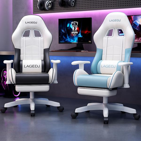 ゲーミングチェア オフィスチェア PUレザー オットマン リクライニング テレワーク 連動アームレス...