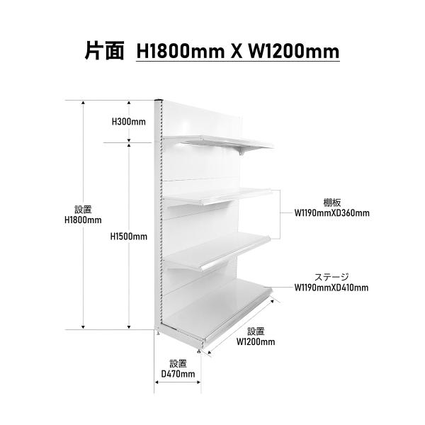 楽棚 店舗用 陳列什器 ゴンドラ什器 H1800-W1200（棚板付き 一式セット） ゴンドラ 陳列...