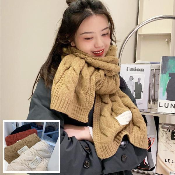 ケーブル編み ニットマフラー レディース 大判ストール バイカラー 無地 秋冬 かわいい フリンジ ...