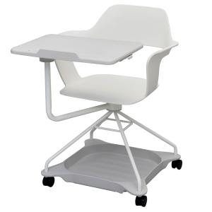 MUSAチェア ホワイト 可動式テーブル ストレージトレー付き 会議椅子 オフィスチェア 〜15台以上更にお安く(事業所様限定)｜garage-murabi