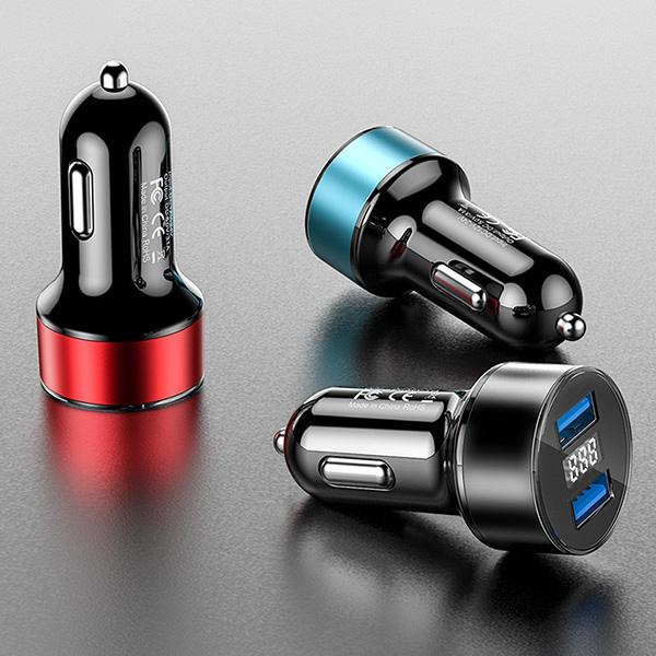 3.1A高出力 電圧測定 シガーソケットUSB充電器＆デジタル電圧計 YZC001