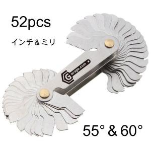 52pcs インチ55°＆ミリ60°ネジピッチゲージ スクリュー