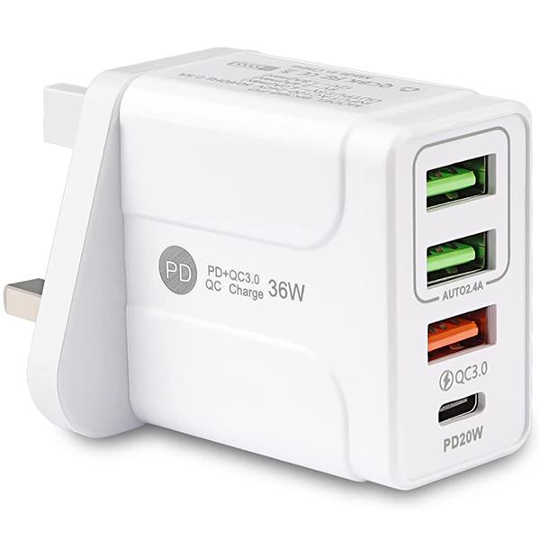 BFタイプ QC3.0急速充電器 3USB/1PD出力 2.4A自動出力制御 多重保護システム採用 ...