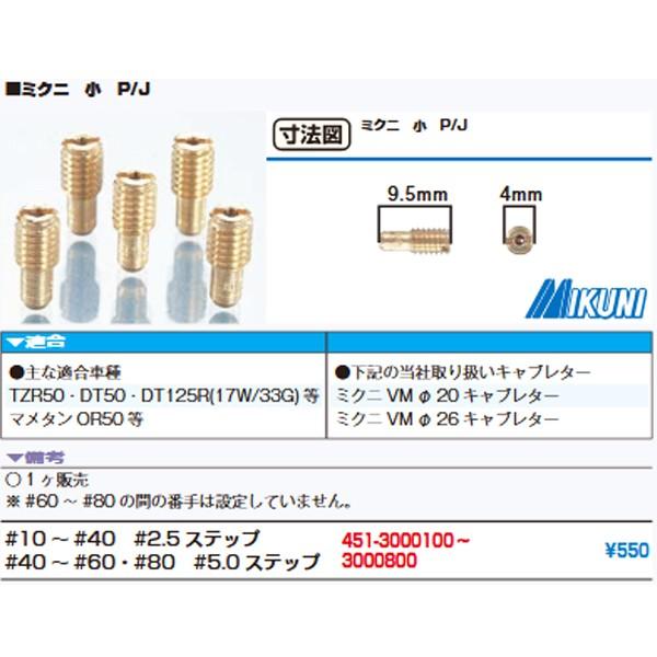 ミクニ 純正パイロットジェット スロージェット  VM20 VM26用 P/J ♯10〜80 三国