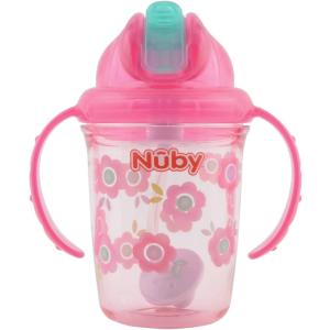 Nuby ストローマグ フリップイットカップ フラワー ハンドル付き ベビー キッズ 食事 240ml