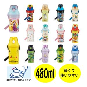 子供 直飲み 水筒 プラスチック キッズ キャラクター 軽量 ワンプッシュ 480ml 遠足 スケーター