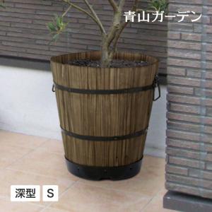 鉢 プランター ポット 天然 木 ガーデニング 菜園 寄せ植え タカショー / ウッドバレルプランター 深型S /小型｜garden