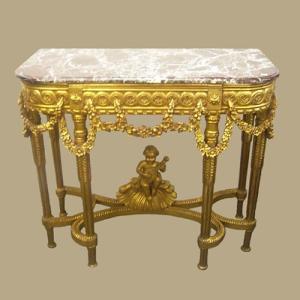 アンティーク調 コンソール テーブル リーフ装飾 ゴールド バロック調