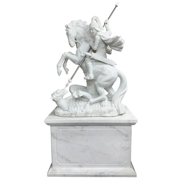 天然大理石彫刻 馬に乗る騎士とグリフォン 全高約1m92cm 動物像 石像 戦士 人物像 ギリシャ神...