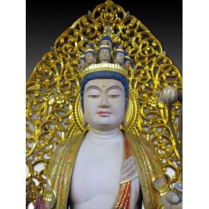 木彫り彫刻 仏像 十一面観音菩薩 立像 截金彩...の詳細画像1