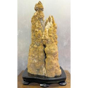 大自然が作り出した唯一無二の神秘な石 鍾乳石 【19】 stalactite 景石 磨き 鑑賞石 盆石 飾り石 台付き 希少 天然石 スタラクタイト 自然石 鍾乳洞 銘石