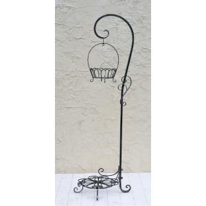 【角アイアンアームスタンド】5％OFF　フラワースタンド　ブラック　花台　幅40*奥行35*高さ126cm