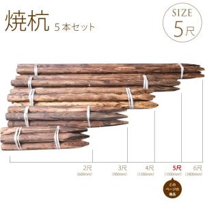 丸杭 焼 5尺(約150cm) 5本セット 支柱 竹垣 固定 造園 木杭　